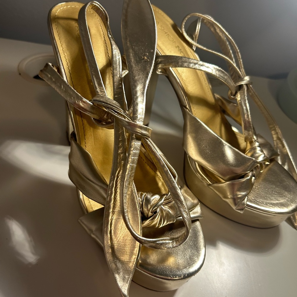 Fashion Nova Metallic Gold Heels - Picture 4 of 6